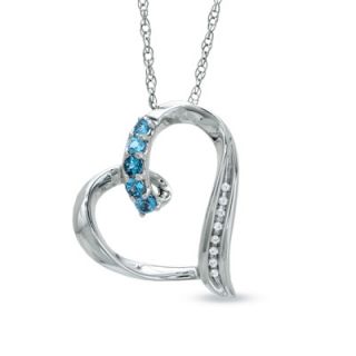 Blue Topaz and Diamond Accent Looping Heart Pendant in Sterling Silver