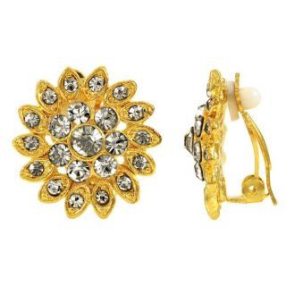 Agatha's Clear Rhinestone Clip On Earrings   Gold Tone Emitations Jewelry
