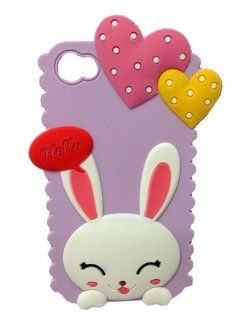 JBG Purple iphone 5 Cute 3D Cartoon Hello Rabbit With Lovers Back Cover Soft Silicone Case For Apple iPhone 5 5G 5th Cell Phones & Accessories