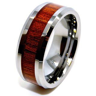 Unisex 8mm Wood Grain Inlay Tungsten Wedding Band Engagement Ring Fashion Jewelry Gift (Available in Sizes 4 16) Jewelry