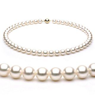 14k White Gold 8 8.5mm White Japanese Akoya Saltwater Cultured Pearl Necklace AAA Quality, 20 Inch Princess Pearl Strands Jewelry