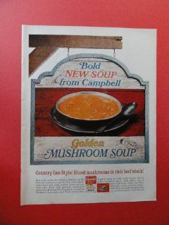 Campbell soup, 1967 Print Ad. (Golden mushroom soup.) Original Vintage Magazine Print Art.  