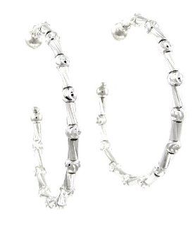 Officina Bernardi Silver Twisted Tube Hoop Earrings, 3.5CM Jewelry