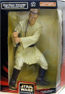 Star Wars Episode 1 The Phantom Menace Mega Collectible 13 Inch Tall Action Figure   Obi Wan Kenobi with Lightsaber That Really Light Up Plus Certificate of Authenticity Toys & Games