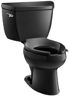 Kohler K 3505 7 Wellworth Classic Pressure Lite Elongated 1.4 gpf Toilet, Less Seat, Black Black   Two Piece Toilets  