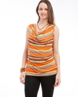 MOD Plus Women's Tribal Print Cowl Neckline Top Orange XL(T7308X)