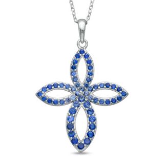 Lab Created Sapphire Cross Pendant in Sterling Silver   Zales