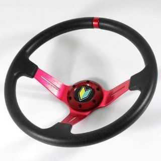 Drifting Deep Dish 350mm 6 Hole Sports Steering Wheel Red Racing Trim Universal Automotive