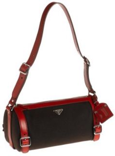 Prada Women's Canvas Handbag, Ebana/Rosso Clothing