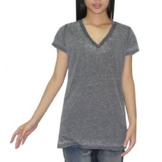 Womens V Neck Yoga & Casual Exercise T Shirt (Vintage Look) Medium Grey