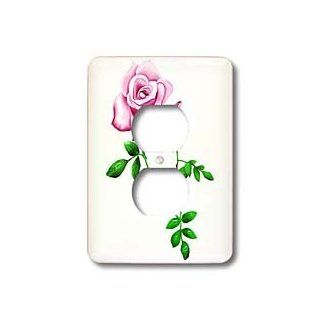 3dRose lsp_11671_6 This Artwork Features a Pretty Pink Rose with Rosebud Design and Green Leaves on a White Background 2 Plug Outlet Cover   Outlet Plates  