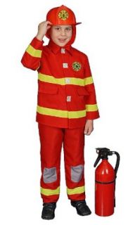DDeluxe Red Fire Fighter Dress up Children's Costume and Helmet Set Size Toddler 4 Clothing