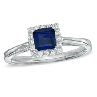 Princess Cut Lab Created Blue Sapphire and 1/7 CT. T.W. Diamond