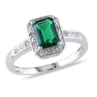 Emerald Cut Lab Created Emerald and Diamond Accent Ring in 10K White
