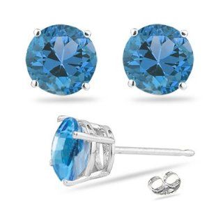 0.54 Cts of 4 mm AAA Round Swiss Blue Topaz Stud Earrings in 14K White Gold Jewelry