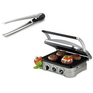 Cuisinart Griddler Stainless Steel 4 in 1 Grill/Griddle and Panini Press + D&B Stainless Steel Tongs With Built in LED Light with a Bonus 2 Pk AAA Batteries  Photocopiers  Electronics
