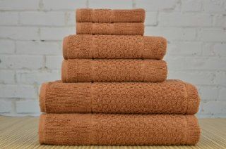 Mei Tal 6 Piece Luxury Jacquard Collection 100 Percent Turkish Cotton Towel Set (Light Brown)  