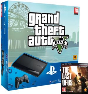 PS3 New Sony PlayStation 3 Slim Console (500 GB)   Black   Includes   The Last of Us and GTA V      Games Consoles