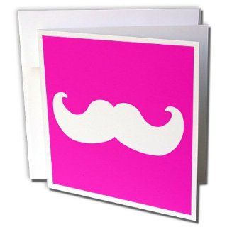 gc_58332_1 InspirationzStore Mustache Collection   White mustache on hot pink   Ironic hipster moustache   Humorous   Fun   Whimsical   Silly   Funny   Greeting Cards 6 Greeting Cards with envelopes  Blank Greeting Cards 