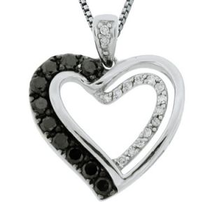 black and white diamond half heart pendant in sterling silver $ 349
