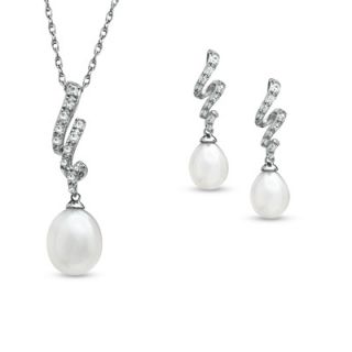 Cultured Freshwater Pearl and Lab Created White Sapphire