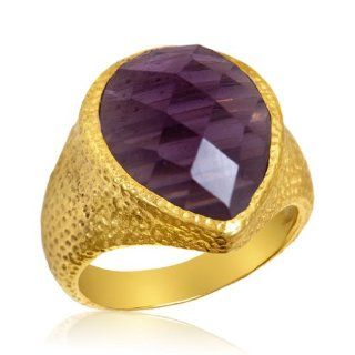 14K Yellow Gold over Sterling Silver 16x12mm Pear Shaped Amethyst Ring Size 7 Jewelry