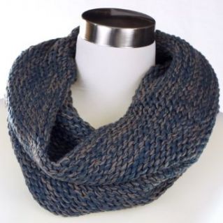 Thick Knitted Solid Color Loop Around Cylinder Scarf for Women, Blue
