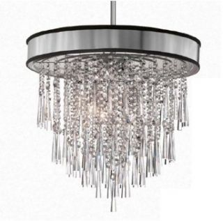 Shaded Light Design 8 Light 22" Chrome Crystal Hanging Pendant with Micro Shade SKU# 13053   Ceiling Pendant Fixtures  