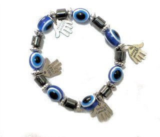 Kabbalah Flexible Bracelet with 4 Hamsa Hand Pendants Against Evil Eye & Blessing   Blue Health & Personal Care