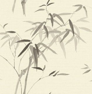 Wallpaper Designer Charcoal Gray and Black Bamboo Leaves on Off White    