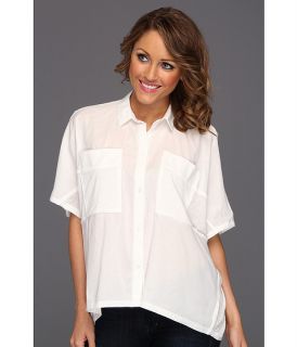 Halston Heritage Short Sleeve Button Down Shirt with Knit Contrast