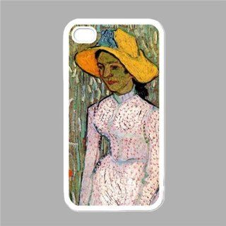 Young Girl Standing Against A Background Of Wheat By Vincent Van Gogh White Iphone 4   Iphone 4s Case Cell Phones & Accessories