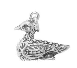 Sterling Silver Three Dimensional Mallard Duck Wild Duck Charm Clasp Style Charms Jewelry