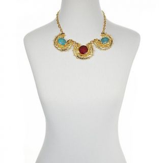 Universal Vault Red and Turquoise Color Stone Goldtone 20 1/4" Drop Neckla