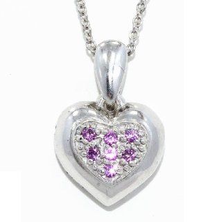 Pink Sapphire Always & Forever Engraved Heart Pendant .925 Sterling Silver Rhodium Finish Jewelry