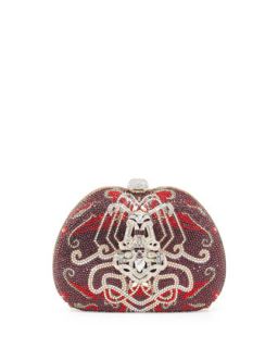Curved Crystal Ornament Pouch, Burgundy   Judith Leiber Couture
