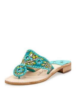 Peacock Printed Whipstitch Sandal, Turquoise   Jack Rogers