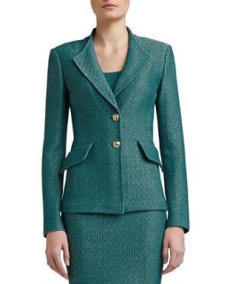 Womens Space Dyed Tack Knit Revere Collar Jacket with Pocket Flaps   St. John
