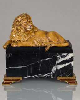Lion on Marble Box   Jay Strongwater