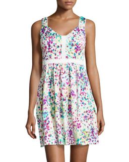Floral Print Fit and Flare Dress, White/Multi