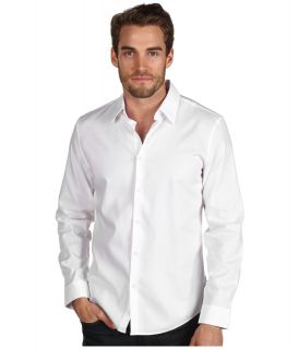 Calvin Klein L/S Chambray Twill Sport Shirt Mens Long Sleeve Button Up (White)