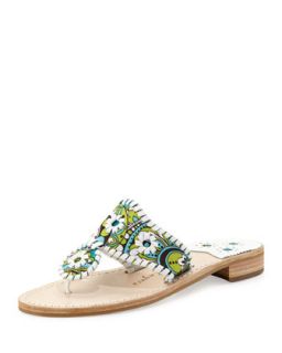 Peacock Printed Whipstitch Sandal, Turquoise/White   Jack Rogers