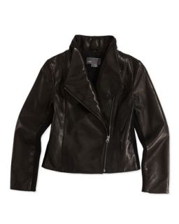 Girls Scuba Leather Jacket, Black   Vince