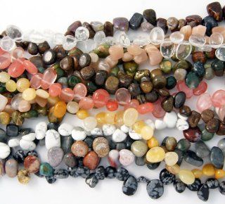 10 Strands of Mix Natural Top Drilled Gemstone Beads. Beads Are Approximately 8 16mmx6 14mm, 16 Inch Strand with Temporary Jump Rings At the End.  Other Products  