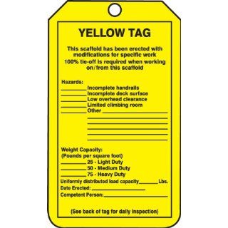 Accuform Signs TRS208CTP PF Cardstock Scaffold Tag, Legend "YELLOW TAG This scaffold has been erected with modifications/Inspection", 3 1/4" Width x 5 3/4" Height, Black on Yellow (Pack of 25) Industrial Lockout Tagout Tags Industrial