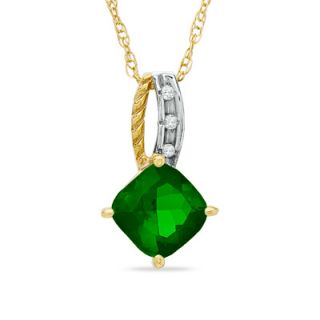 0mm Cushion Cut Lab Created Emerald and Diamond Accent Pendant in