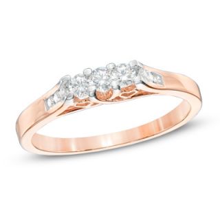 CT. T.W. Princess Cut Diamond Three Stone Ring in 10K Rose Gold
