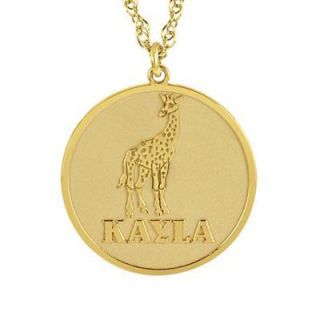 Round Giraffe Name Pendant in Sterling Silver with 14K Gold Plate (8