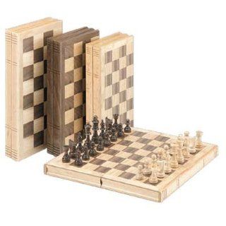 13" Inch Oak Book Style Folding Chess Set Toys & Games