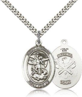 .925 Sterling Silver Saint St. Michael / Nat'L Guard Medal Pendant 1/2 x 1/4 Inches Police Law Officers/EMTs 9076  Comes with a SS Lite Curb Chain Neckace And a Black velvet Box Jewelry